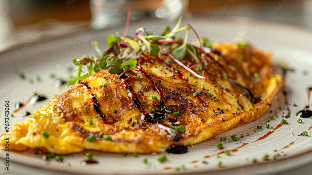 Omelette on a plate with herbs. Omelette on a plate with herbs.