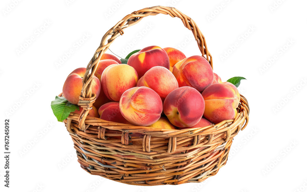 Basket Laden with Peaches isolated on transparent Background Basket Laden with Peaches isolated on transparent Background