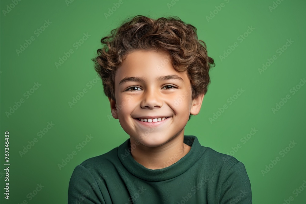 smiling little boy in green pullover over green background, closeup smiling little boy in green pullover over green background, closeup