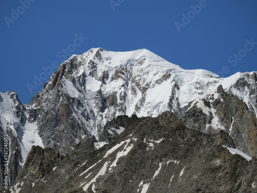 View of the Mont-Blanc (altitude: 4.810 m) the summer from the Pointe Helbronner. Alps Chain Mountains. Border between Italy and France. © JOSEANTONIO