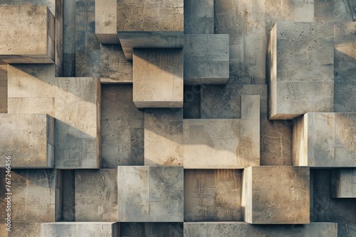 Seamless pattern with different sized interlocking concrete cubes