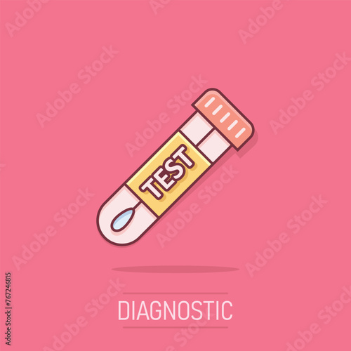 Coronavirus test icon in comic style. covid-19 cartoon vector illustration on isolated background. Medical diagnostic splash effect sign business concept.