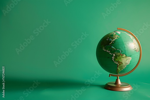 Entrepreneurial spirit with a globe, isolated on a vibrant green background, envisioning global success and impact 