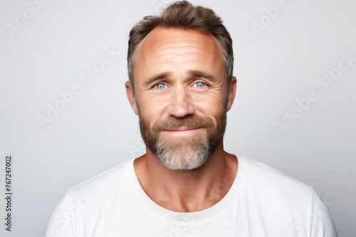 Handsome mature man with beard and mustache looking at camera.