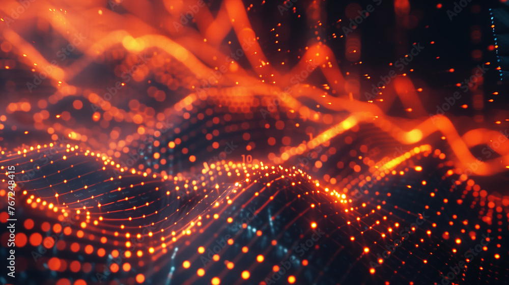 Fototapeta premium Abstract Glowing Digital Network Waves on Dark Background