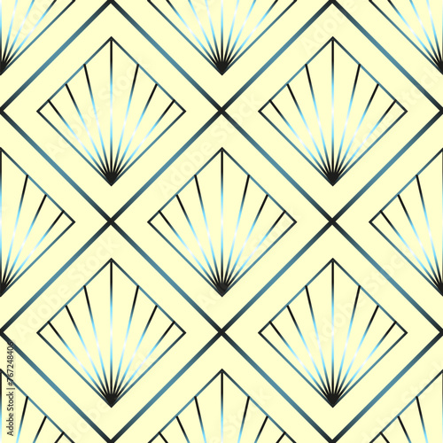 Seamless vector geometric art deco pattern with rhombuses, stripes, palmettes and gradients