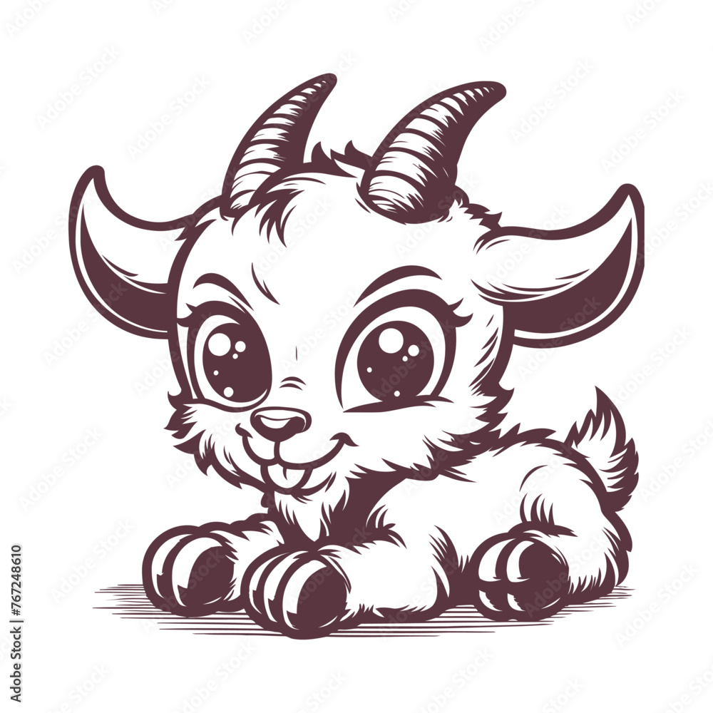 baby goat comic Vector illustration isolated on white background.
