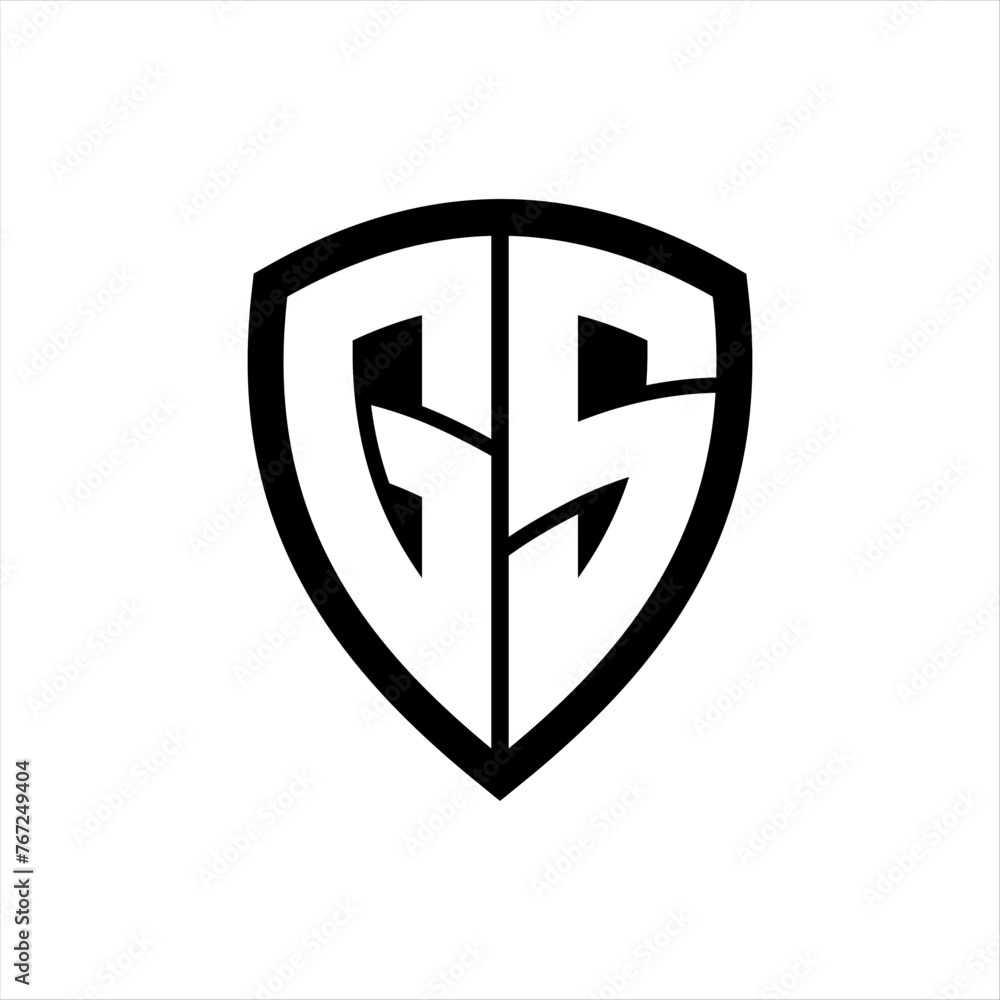 GS monogram logo with bold letters shield shape with black and white color design GS monogram logo with bold letters shield shape with black and white color design