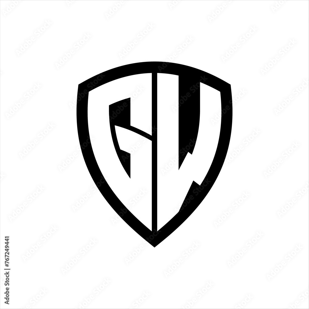 GW monogram logo with bold letters shield shape with black and white color design GW monogram logo with bold letters shield shape with black and white color design