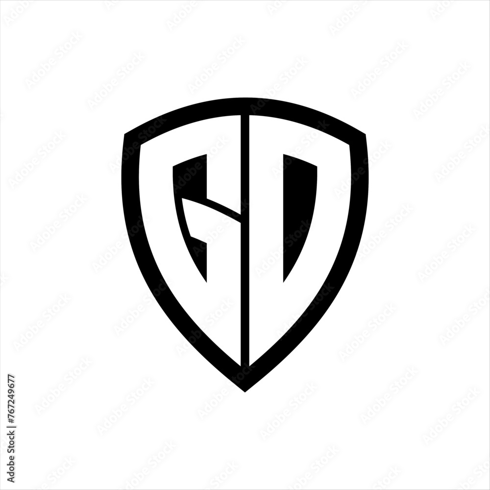 GD monogram logo with bold letters shield shape with black and white color design GD monogram logo with bold letters shield shape with black and white color design