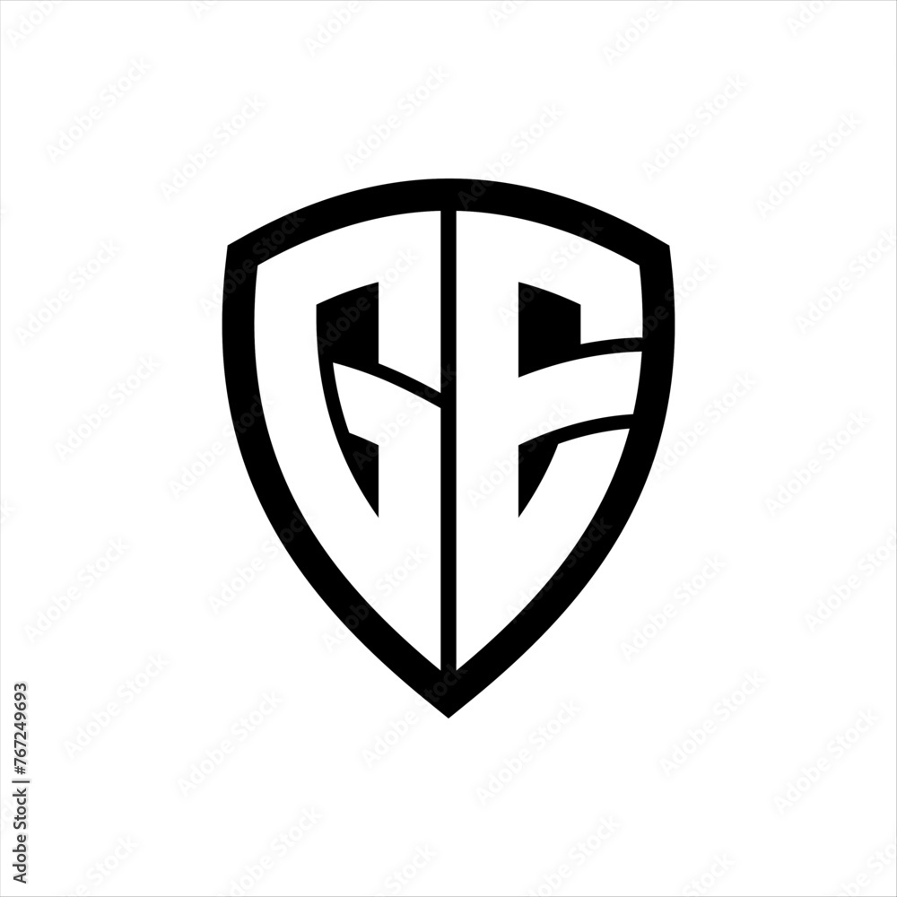 GE monogram logo with bold letters shield shape with black and white color design GE monogram logo with bold letters shield shape with black and white color design