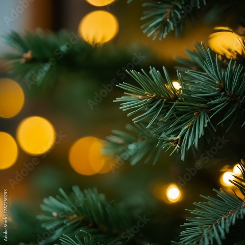 Christmas composition close up. Tree. Bokeh. Generative AI