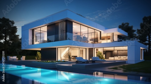 Ultra-modern smart home with integrated technology and clean lines. © Aeman