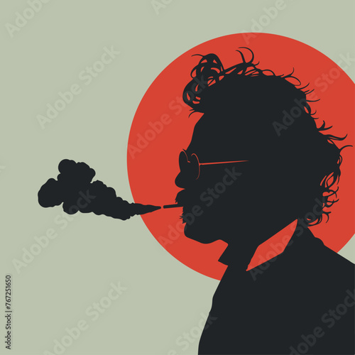 Silhouette of a man puffing on a cigar against a sunset, conveying themes of contemplation and leisure for lifestyle branding