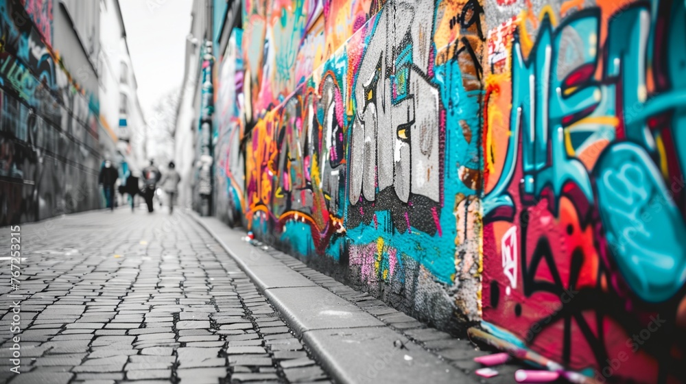 Fototapeta premium a wall with a bunch of graffiti on it