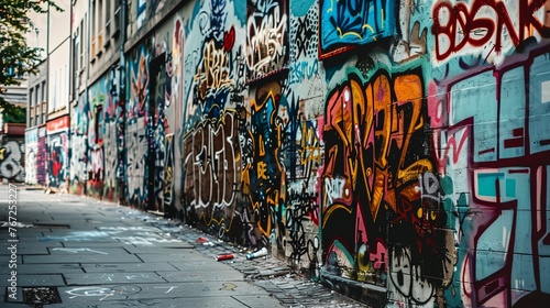 a wall with a bunch of graffiti on it