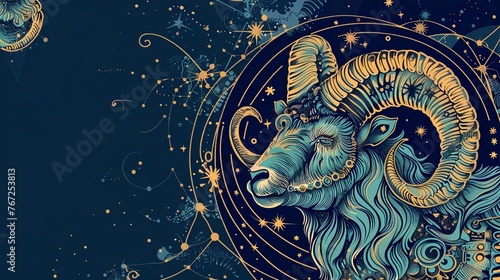 a ram with horns and stars photo
