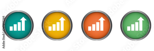 Growth chart graph vector icon metal edge, flat design round web button isolated