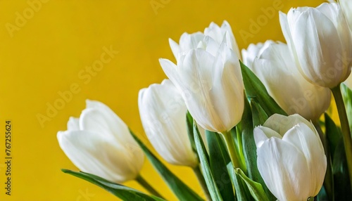 white tulips on yellow background