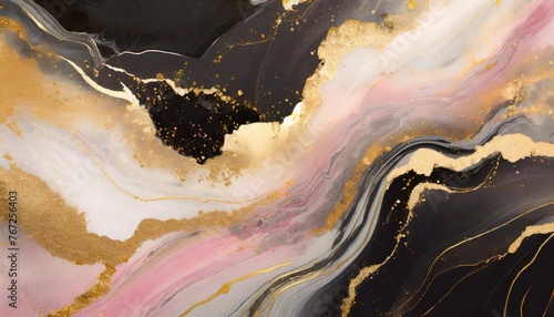 abstract marble marbled ink painted painting texture luxury background banner black pink waves swirls gold painted splashes and lines © Heaven
