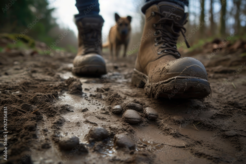 Muddy Trail: Dog and Human Footprints
