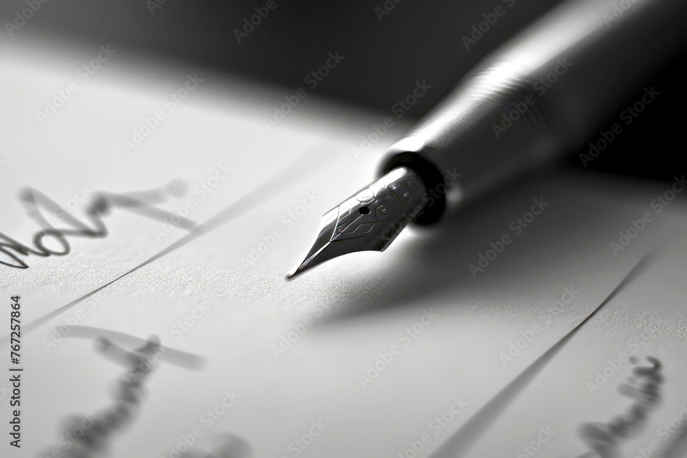 Fototapeta premium fountain pen on paper, signature on document