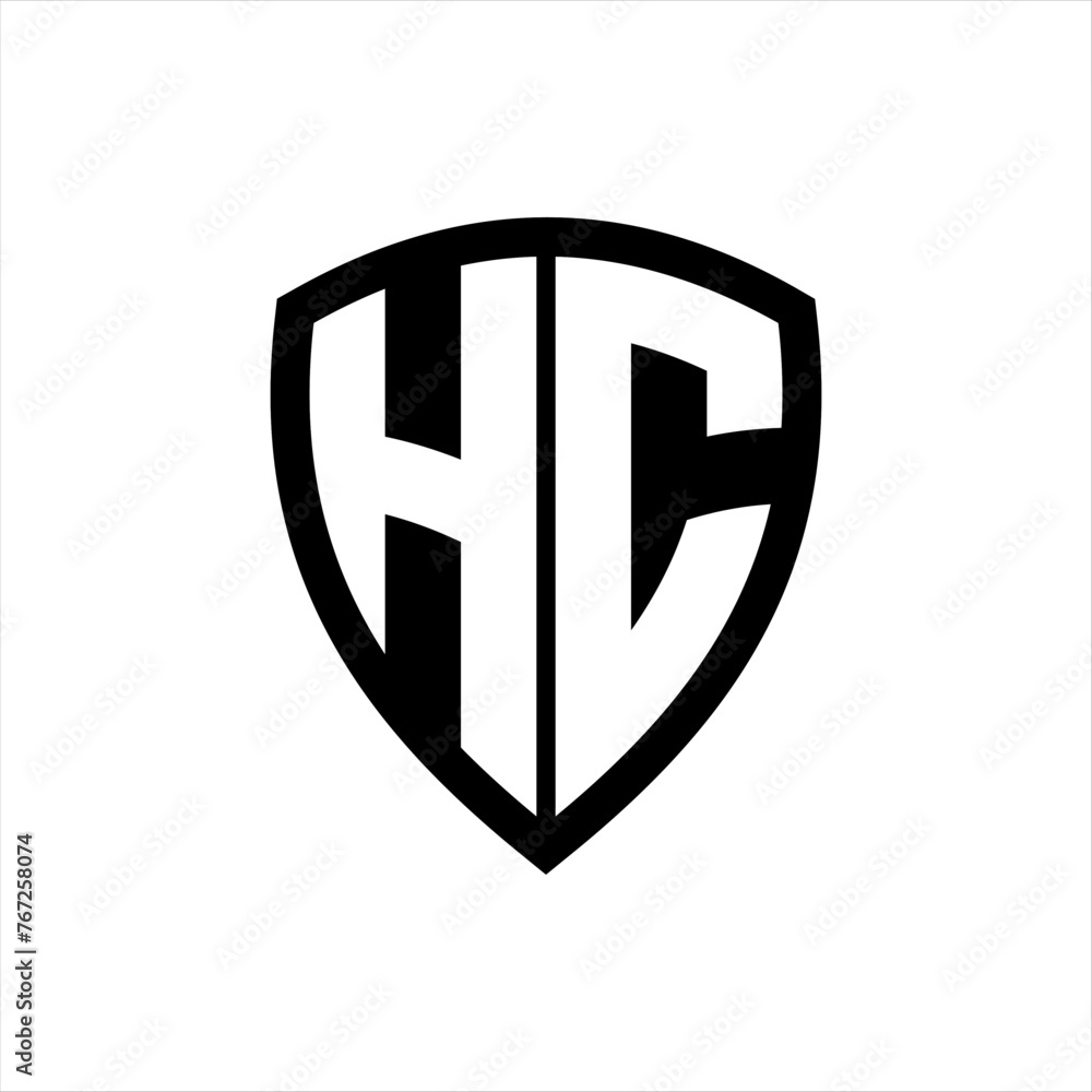 HC monogram logo with bold letters shield shape with black and white color design HC monogram logo with bold letters shield shape with black and white color design