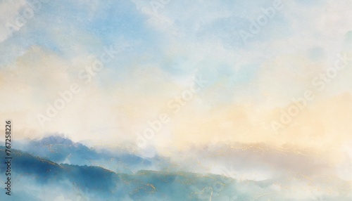 pastel faded blue hand painted watercolor background design with paint bleed and fringing in pretty art design on watercolor paper texture soft sky or spring color background with no people photo