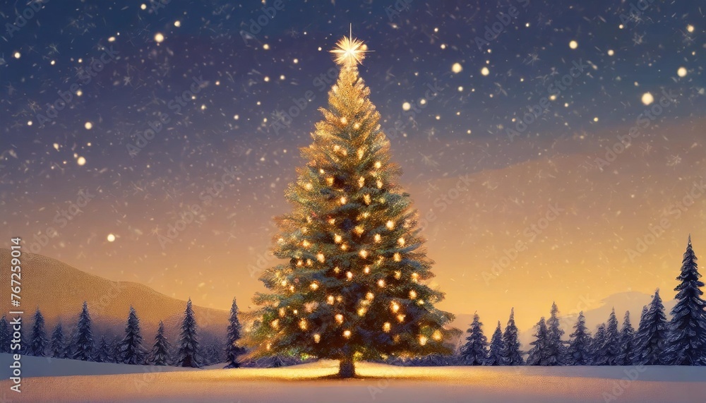 christmas tree landscape sparkling at night