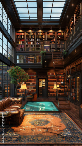 Interior of a mansion library 