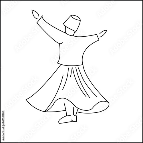 Dancing dervish figure vector illutration. Whirling dervish(Semazen) vector drawing.
