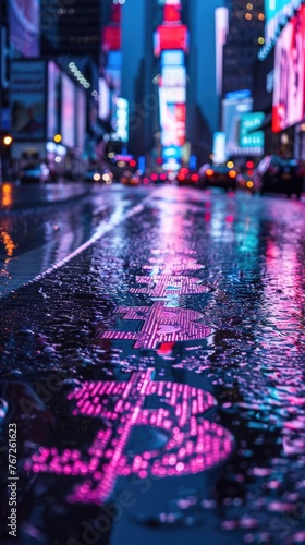 Futuristic Neon Cyber City in Rain with Reflections
