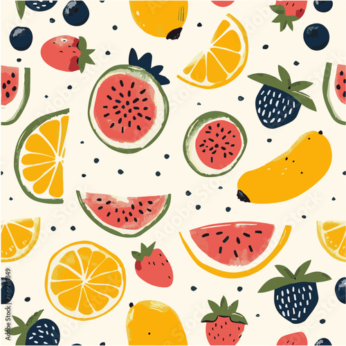 Fototapeta Naklejka Na Ścianę i Meble -  Summer fruits minimalistic seamless pattern