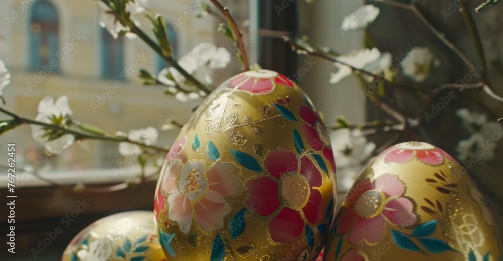 Fototapeta premium Easter concept and colors. Holiday background with Easter Eggs