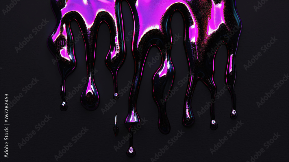 dripping metallic pink paint on black background