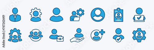 Set of employee icon. Containing people, user, Id card, working, group, recruitment, organization management, team, human resource, leader, agent, partnership, community, staff. Vector illustration