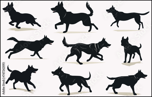 set of dogs silhouettes Vector silhouette of dog on white background.
