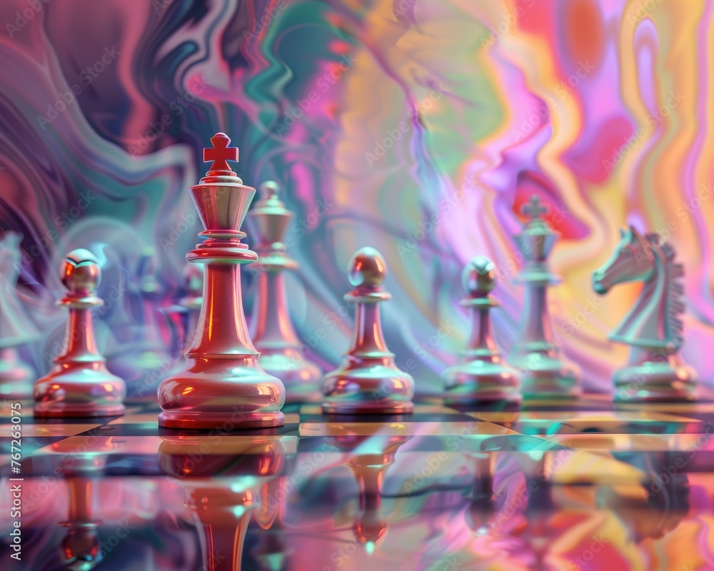 Psychedelic Chess Game with Vibrant Colors Psychedelic Chess Game with Vibrant Colors