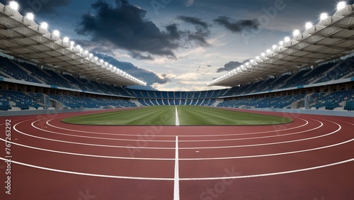 Athletic venue running track stretches through expansive sports stadium