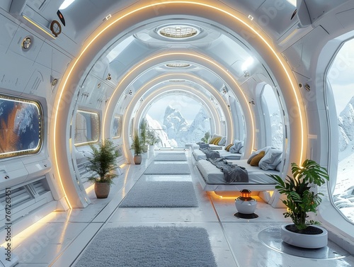Futuristic space colony interior