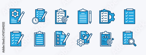 Set of clipboard icon vector. Containing checklist, document, task, schedule, note, plan, target, report, project, business contract, journal, paperwork, agenda, survey, form with checkmark