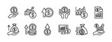 Money income thin line icon set. Containing profit, financial analysis data, finance graph, growth, investment, chart, fund, payment, revenue, statistic, earnings, management. Vector illustration