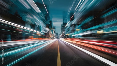 Speeding through cityscape blur, a kinetic journey unfolds