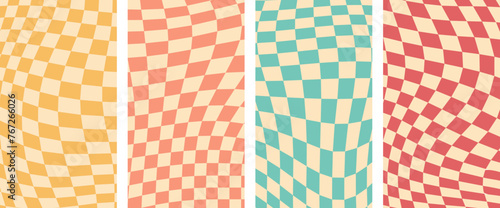Groovy wavy checkerboard pattern vertical background set © Roni