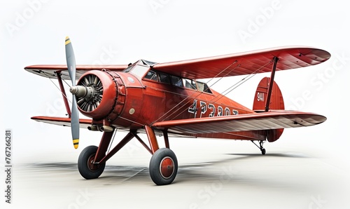 Red Biplane With Propeller on White Background © uhdenis