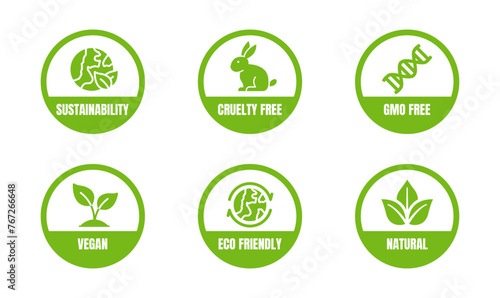 Simple icon set of Natural, Eco-Friendly & Sustainable Icons: Vegan, Cruelty-Free, GMO-Free for web and mobile application. 