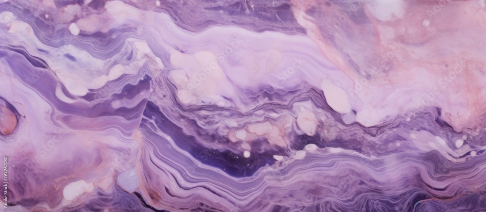 An artistic close up of a textured purple and pink marble pattern resembling a water painting, with hints of grey, violet, magenta, and electric blue colors in the rock