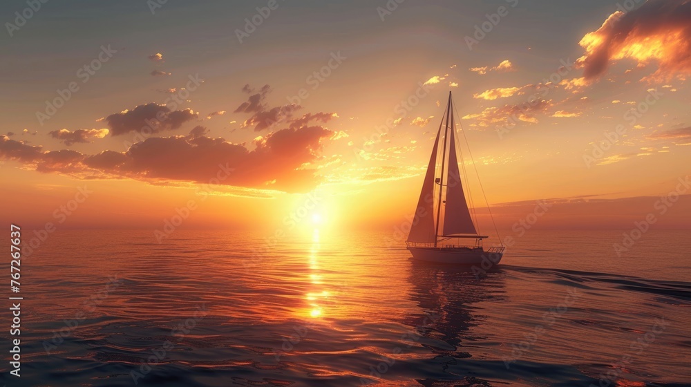 Sailing into Sunset on Tranquil Ocean Waters