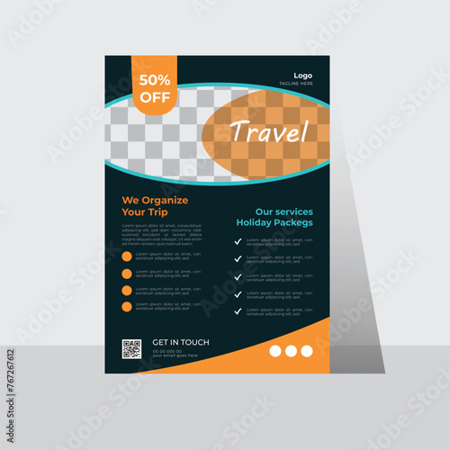  Professional travel flayer a4 size flayer. vector simple design unique design. Blue and orange colour combination. New flayer.
