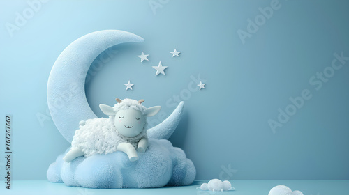 3d moon and sheep on blue background, eid adha concept, surreal and peaceful atmosphere photo